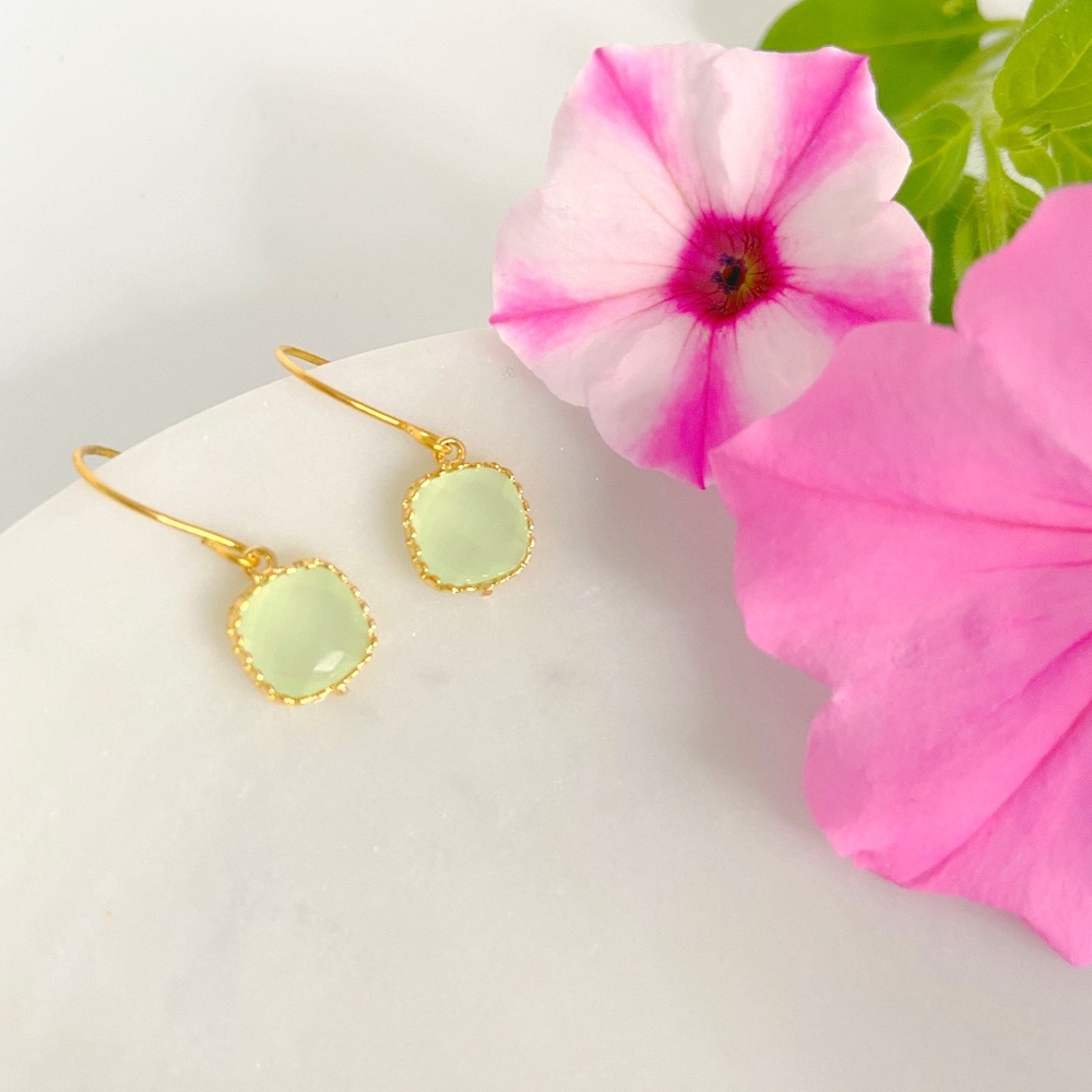 Gold Filled Opal Crystal Drop Earrings in Sage